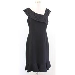 NWT Nanette Lepore Black Lace Contrast Asymmetrical Neckline Flounce Hem Dress 6